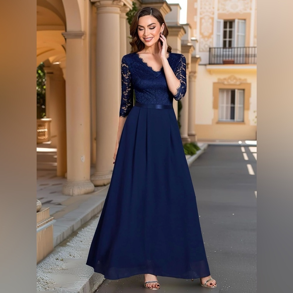 MISSMAY Women's Formal Floral Lace 2/3 Sleeves Long Evening Party Maxi Dress
